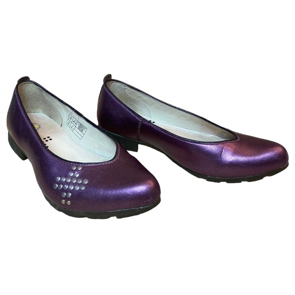 Dr. Martens Shoes - Vintage Dr. Martens Women’s 6 Metallic Purple Studded Iconic Logo Flats Rare